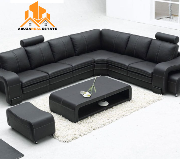 Confidence 7-Seater Leather Sectional Sofa with 2 Side Ottomans
