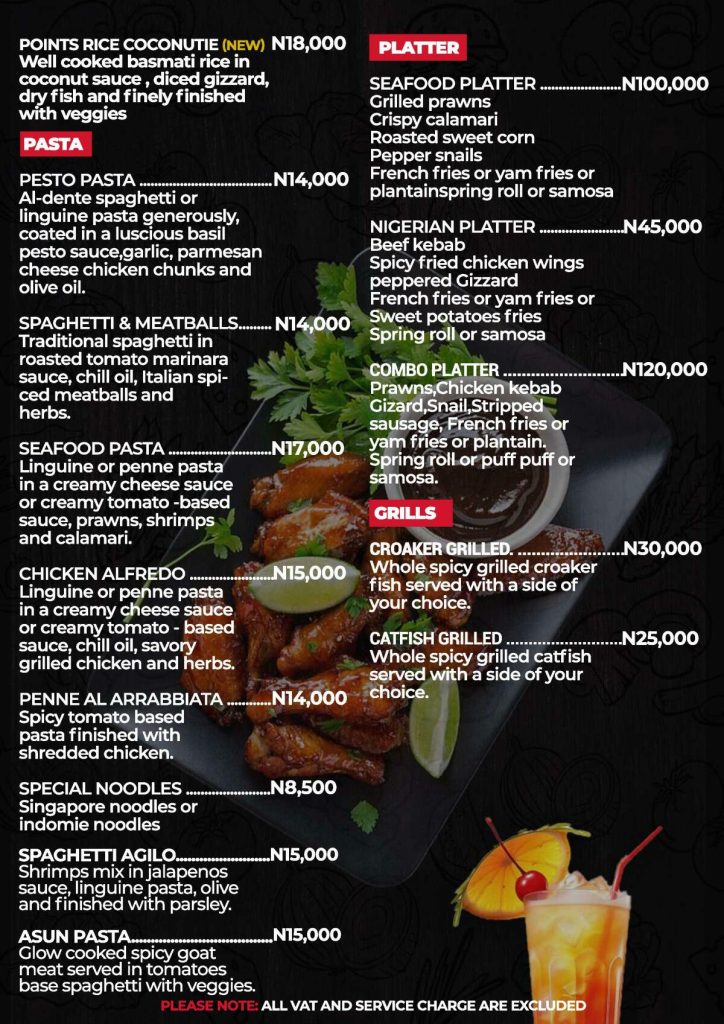 Checkpoint Restaurant and Lounge Menu